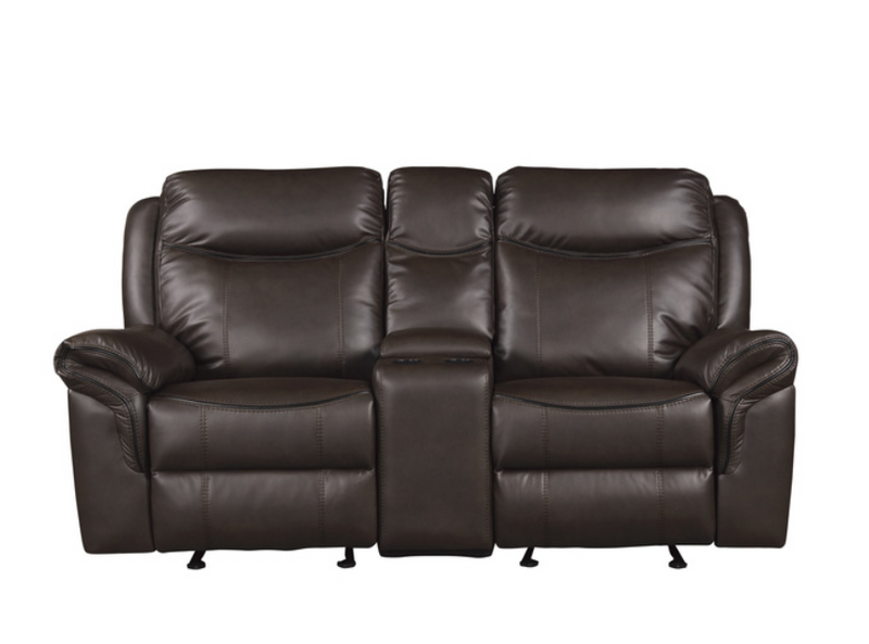 8206BRW-2 - Double Glider Reclining Love Seat with Center Console, Receptacles and USB Ports