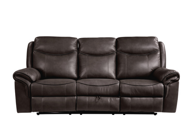 8206BRW-3 - Double Reclining Sofa with Center Drop-Down Cup Holders, Receptacles, Hidden Drawer and USB Ports