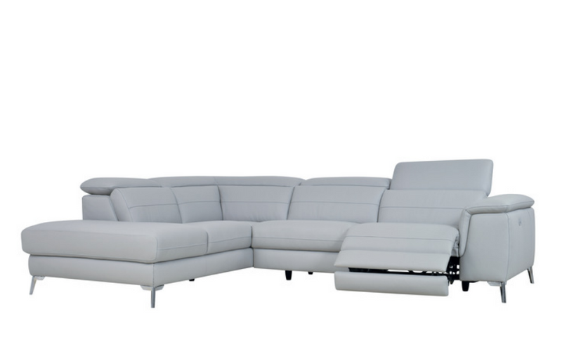 8256GYLSS - 2-Piece Sectional with Left Chaise, Light Grey Genuine Leather
