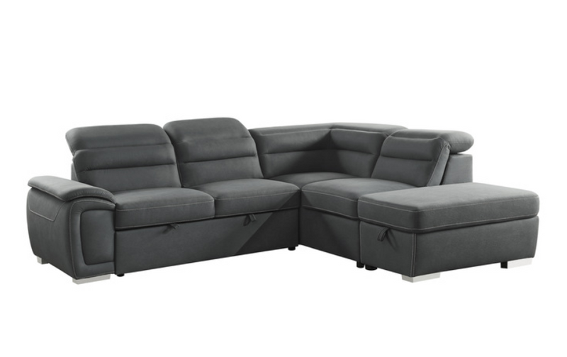 8277NGY - 3-Piece Sectional with Pull-out Bed and Storage Ottoman