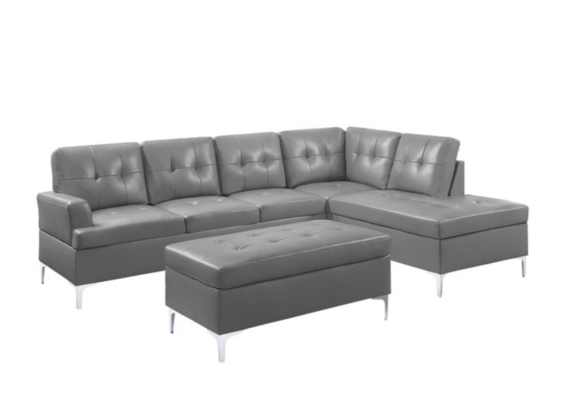 8378GRY-3 - 3-Piece Sectional with Right Chaise and Ottoman
