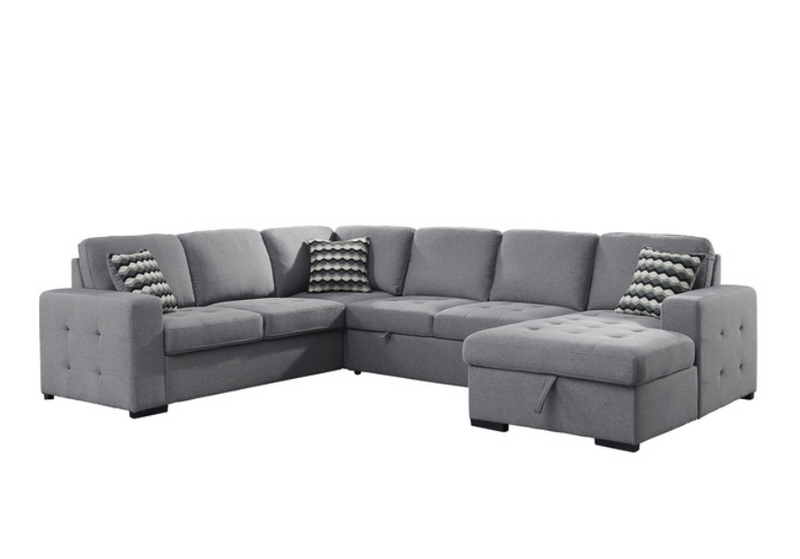 9313GY-42LRC - 4-Piece Sectional with Pull-out Bed and Hidden Storage