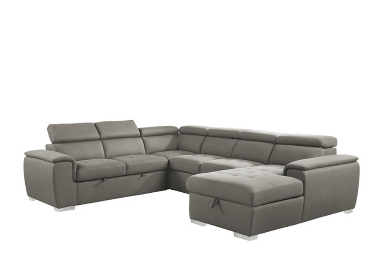 9355BR-42LRC - 4-Piece Sectional with Pull-out Bed and Adjustable Headrests