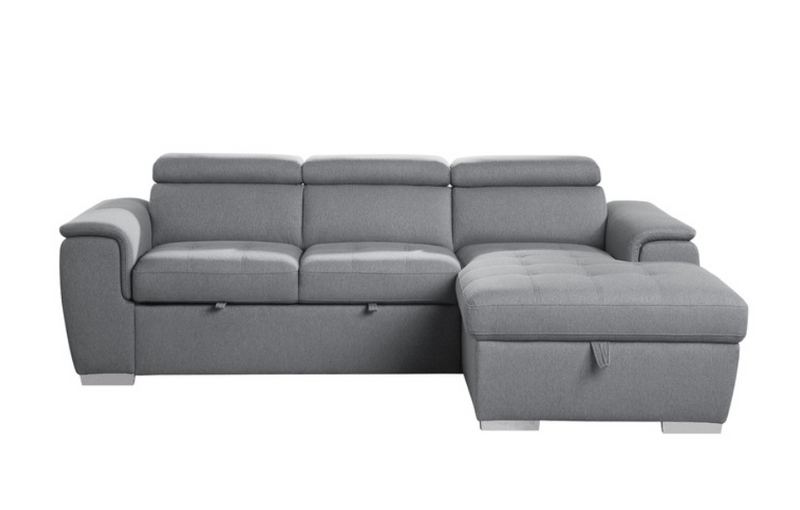 9355GY-22LRC - 2-Piece Sectional with Pull-out Bed and Adjustable Headrests
