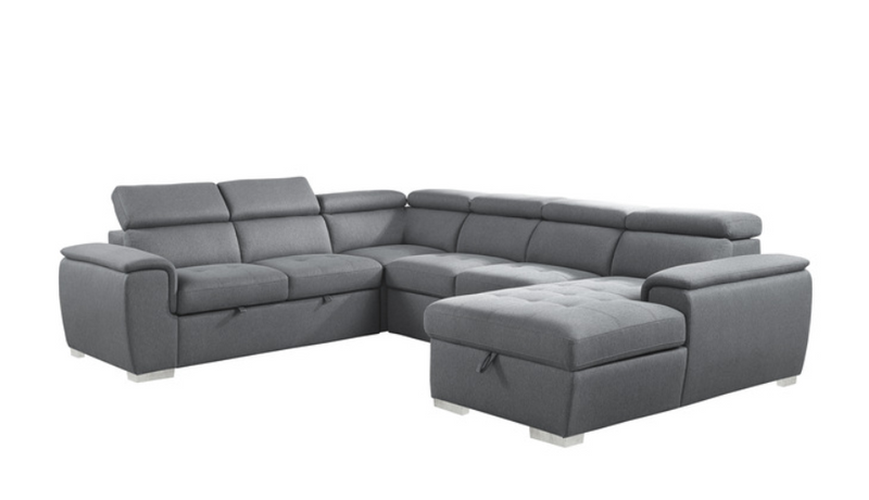 9355GY-42LRC - 4-Piece Sectional with Pull-out Bed and Adjustable Headrests