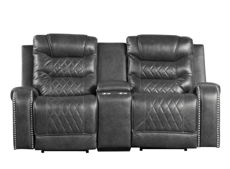 9405GY-2PW - Power Double Reclining Love Seat with Center Console, Receptacles and USB port