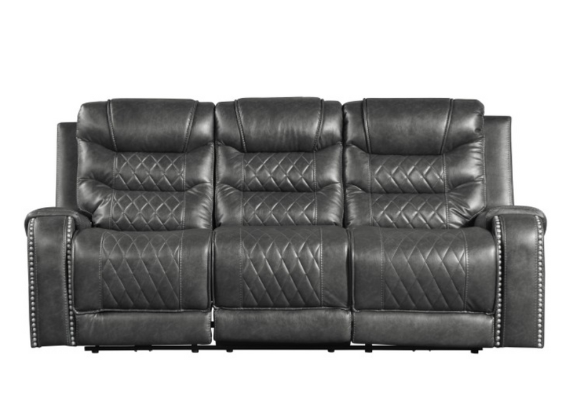 9405GY-3 - Double Reclining Sofa with Drop-Down Cup Holders, Receptacles and USB ports