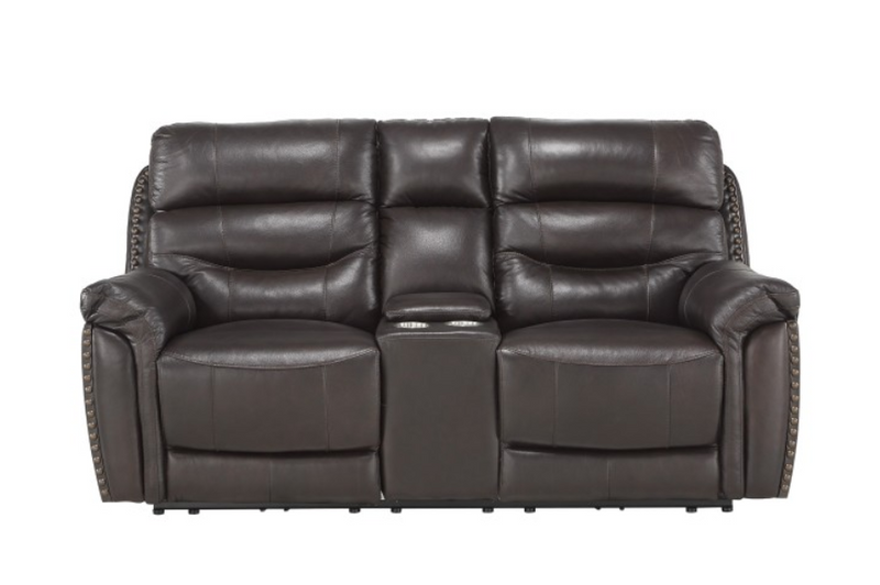 9527BRW-2PWH - Power Double Reclining Love Seat with Center Console, Power Headrests and USB Ports