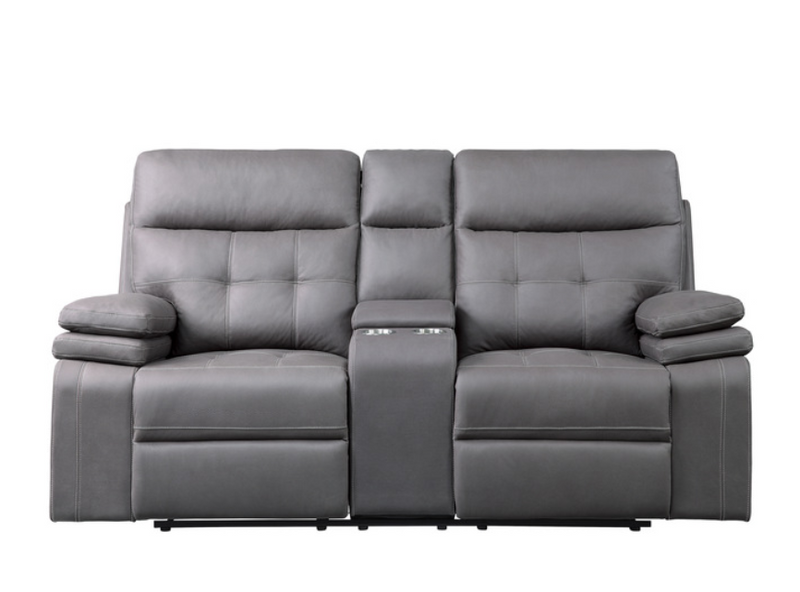 9590GY-2PWH - Power Double Reclining Love Seat with Center Console and Power Headrests, USB Port