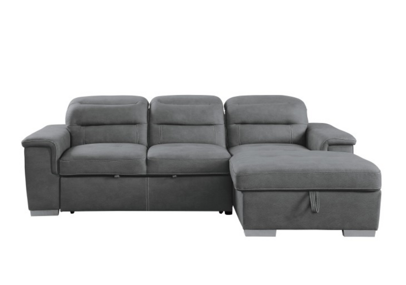 9808SGY-SC - 2-Piece Sectional with Pull-out Bed and Hidden Storage