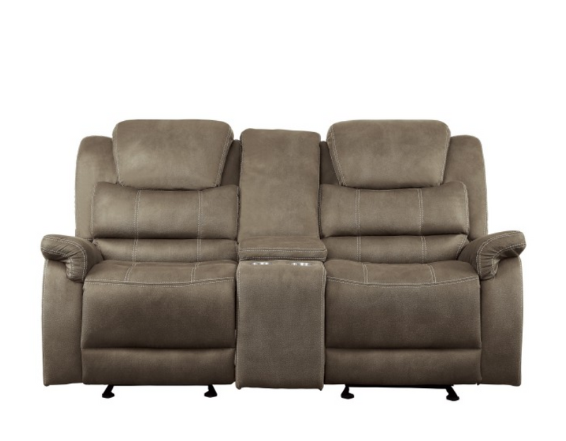 9848BR-2 - Double Glider Reclining Love Seat with Center Console