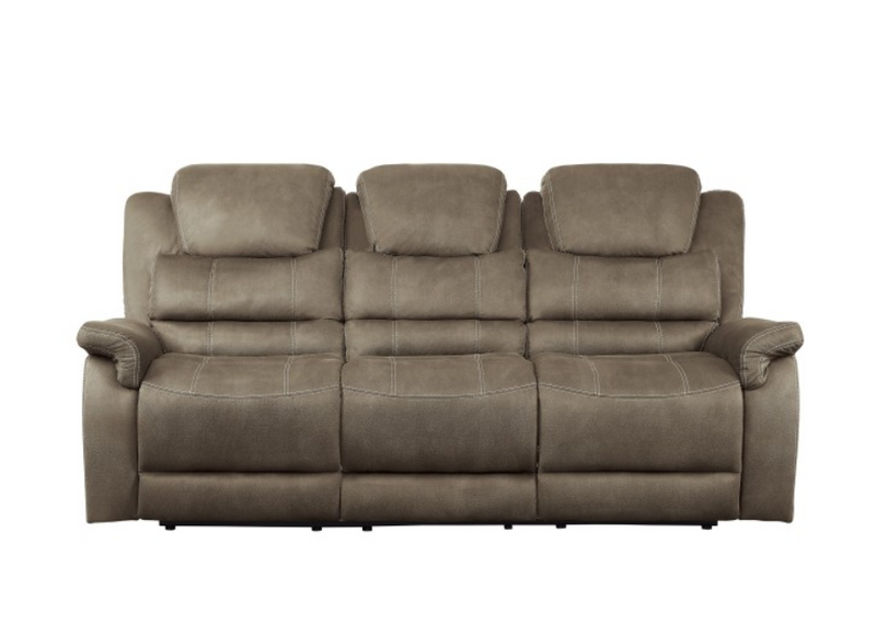 9848BR-3 - Double Reclining Sofa with Drop-Down Cup Holders and Receptacles