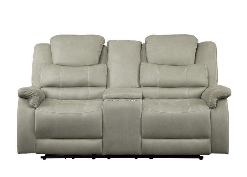 9848GY-2PWH - Power Double Reclining Love Seat with Center Console, Power Headrests and USB Ports