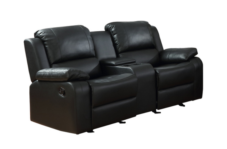 9885BLK-2C - Double Glider Reclining Loveseat with Center Storage Console and Cupholders