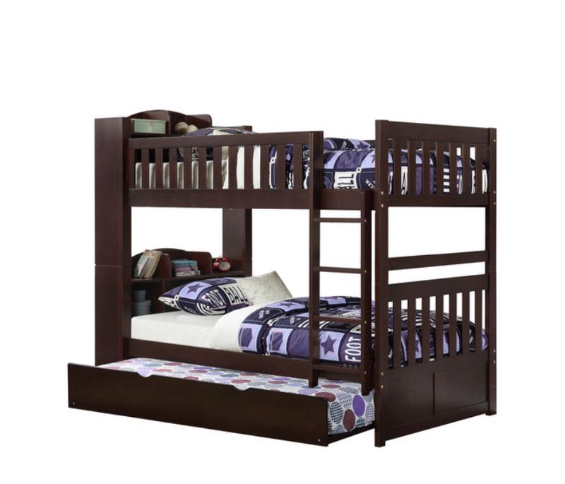 B2013EBC-R - Twin, Twin Bookcase Bunk Bed with Twin Trundle