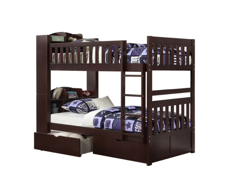 B2013EBC-T - Twin, Twin Bookcase Bunk Bed with Storage Boxes