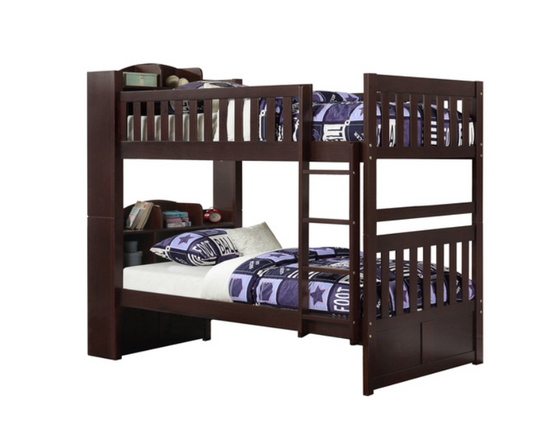 B2013EBC - Twin, Twin Bunk Bed with Bookcase Headboard