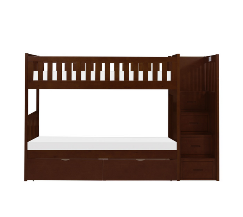 B2013SBDC-1-T - Twin, Twin Step Bunk Bed with Storage Boxes