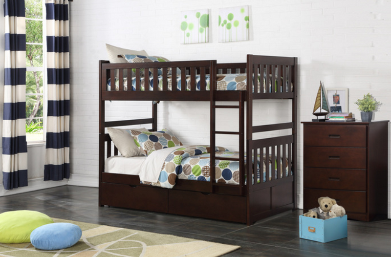 B2013TTE-T - Twin, Twin Bunk Bed with Storage Boxes