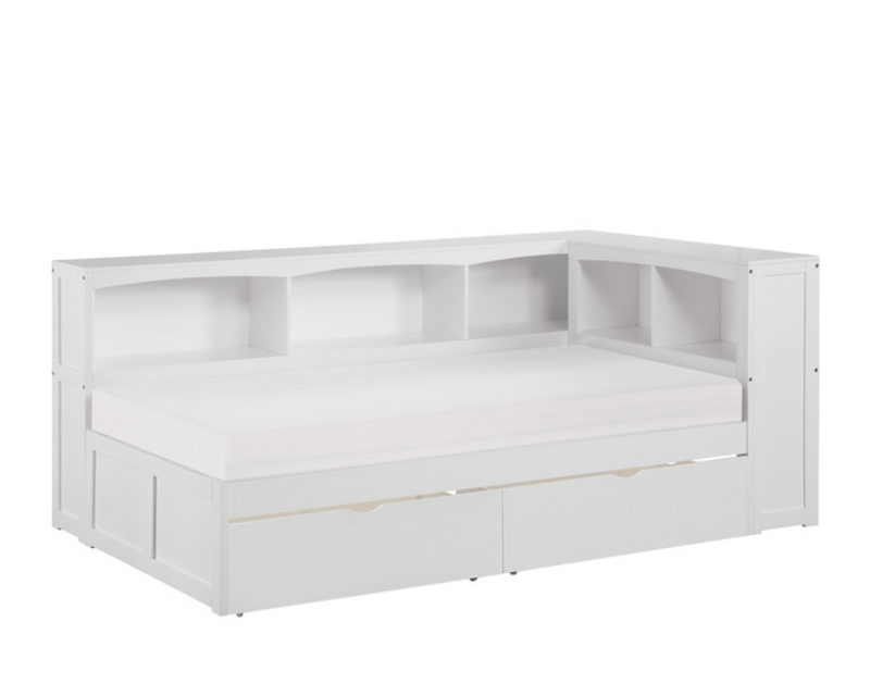 B2053BCW-1BCT - Twin Bookcase Corner Bed with Storage Boxes