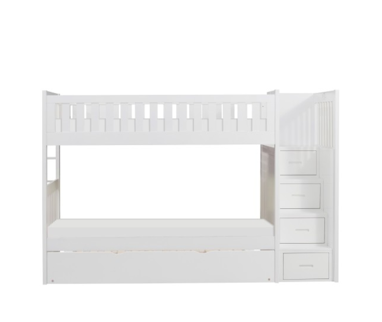 B2053SBW-1-R - Twin, Twin Step Bunk Bed with Twin Trundle